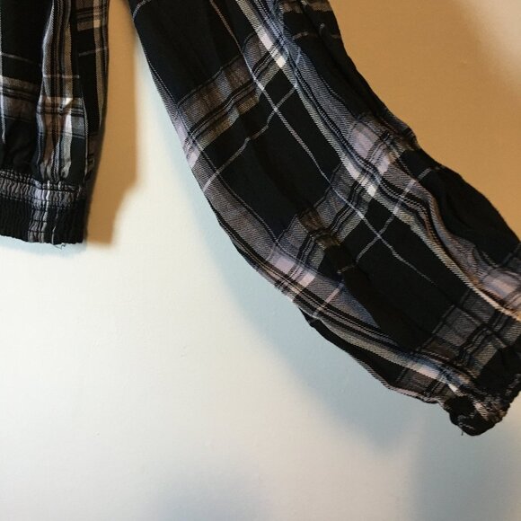 Black & White Plaid Rayon Ruch Waist Crop Top - Picture 8 of 15